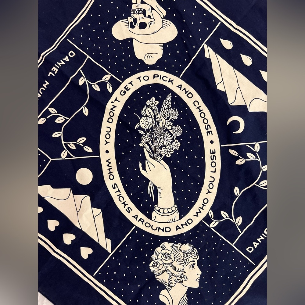 Bandana Neck Scarf Deep Navy Western Mystical Lyric Art Multi-Use